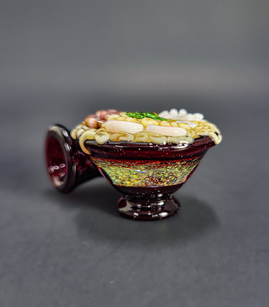 Dark Ruby with Emerald and gold luster Ramen pendant